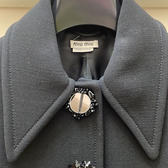 Black Miu Miu Coat with Embellished Mirrored Buttons - Picture 2 of 10